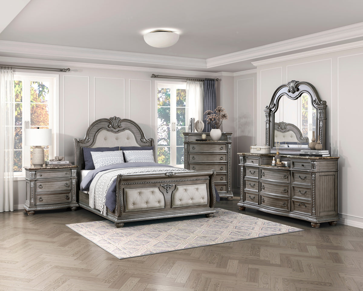 Homelegance Dresser Gray Old World Style with Carved Details and Marble Top 1583-4