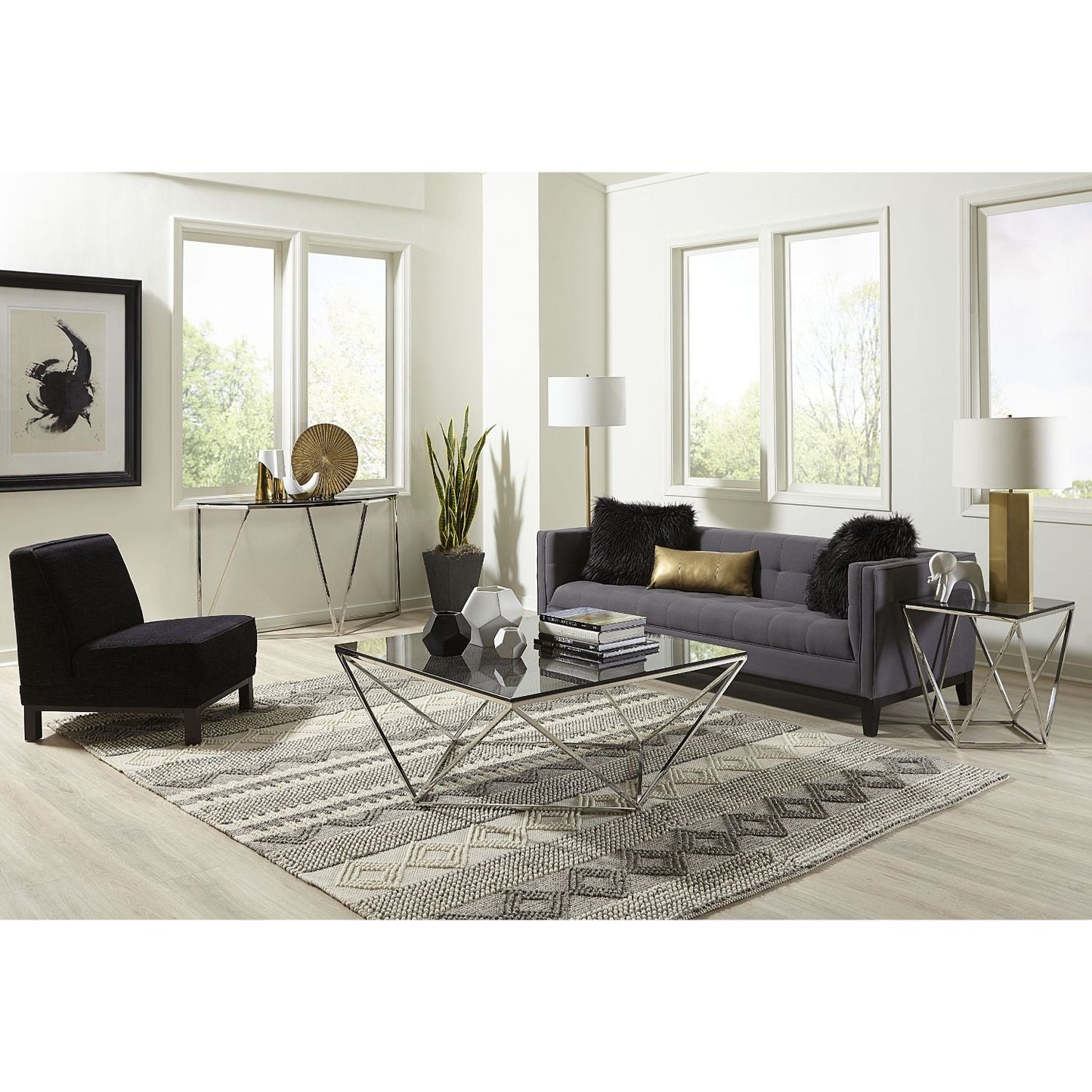 Modus Aria Smoked Glass and Polished Stainless Steel End Table in Multi