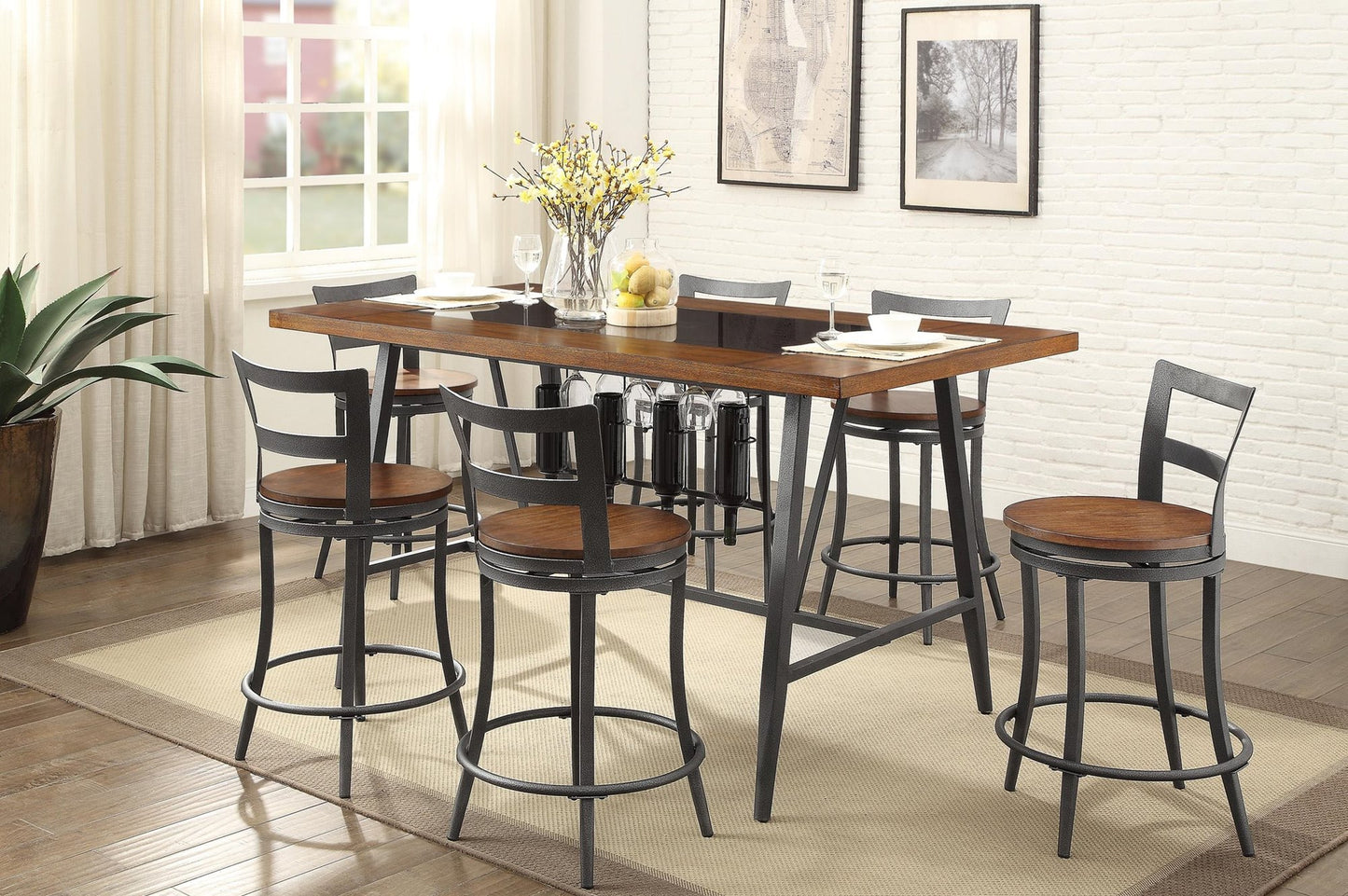 Homelegance Selbyville 2 Swivel Counter Height Chair in Cherry