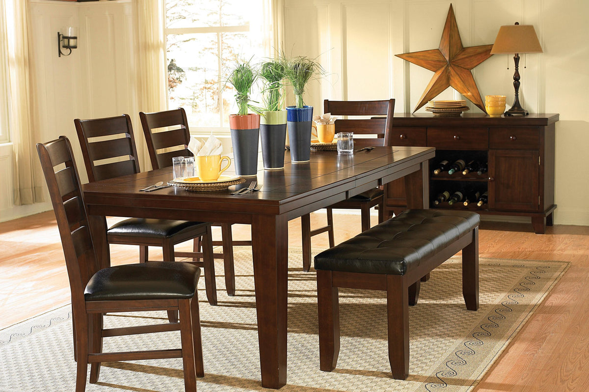 Homelegance Ameillia 6PC Dining Set 82 inch Table, 4 Chair, Bench in Dark Brown
