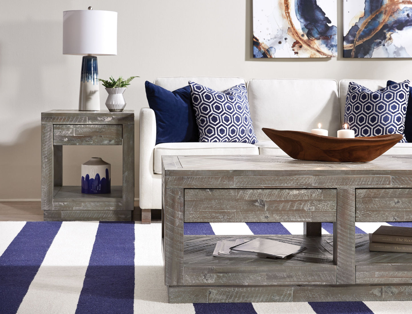 Modus Herringbone One Drawer End Table in Rustic Latte