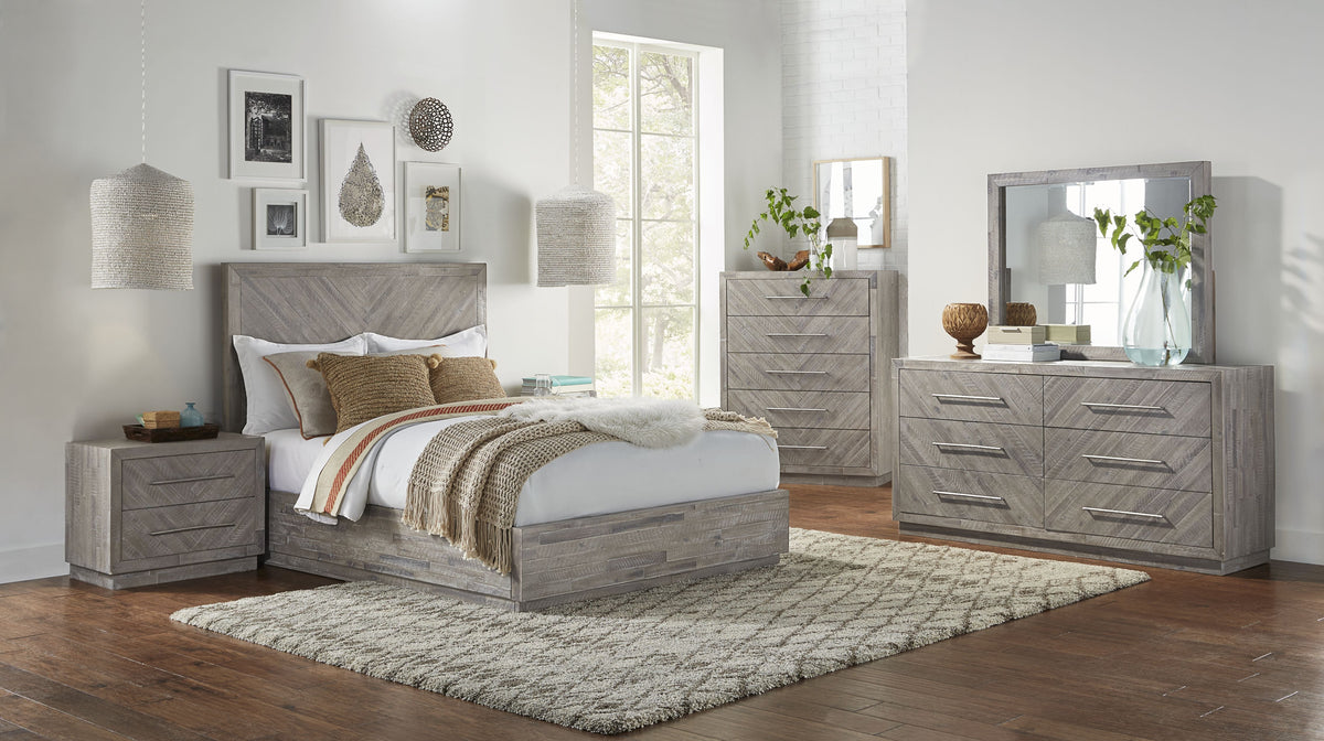 Modus Alexandra 5PC E King Storage Bedroom Set w Chest in Rustic Latte