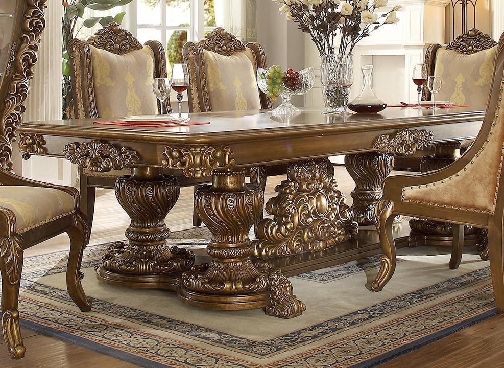 7 PC Dining Table Set in Metallic Antique Gold & Brown Finish 8011-DTSET7 European