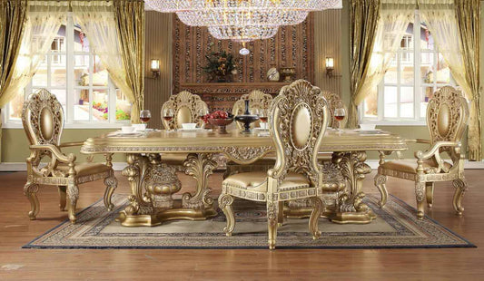 9 PC Dining Table Set in Metallic Bright Gold Finish 8016-DTSET9 European Victorian
