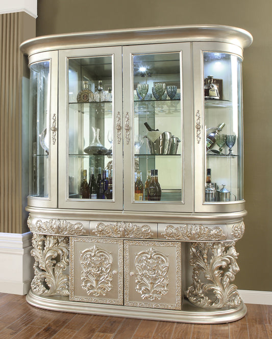 China Cabinet in Metallic Silver Finish CH8088 European Traditional Victorian