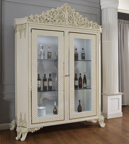 China Cabinet in White Gloss & Gold Brush Finish CH8091 European Victorian