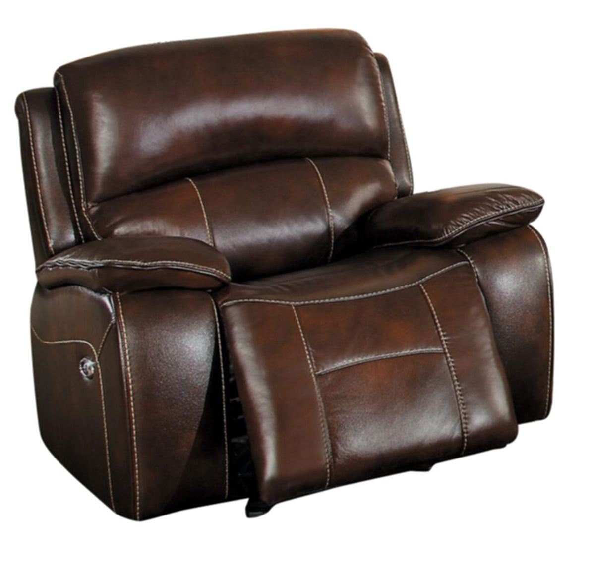 Homelegance Mahala 3PC Double Reclining Sofa, Love Seat & Glider Recliner Chair in Brown Top Grain Leather