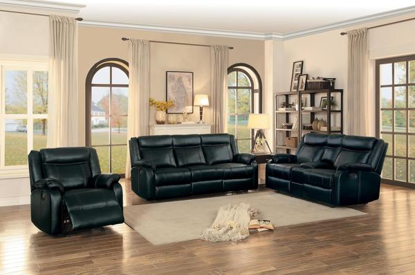 Homelegance Jude Double Glider Reclining Love Seat with Console in Black Airehyde Leather