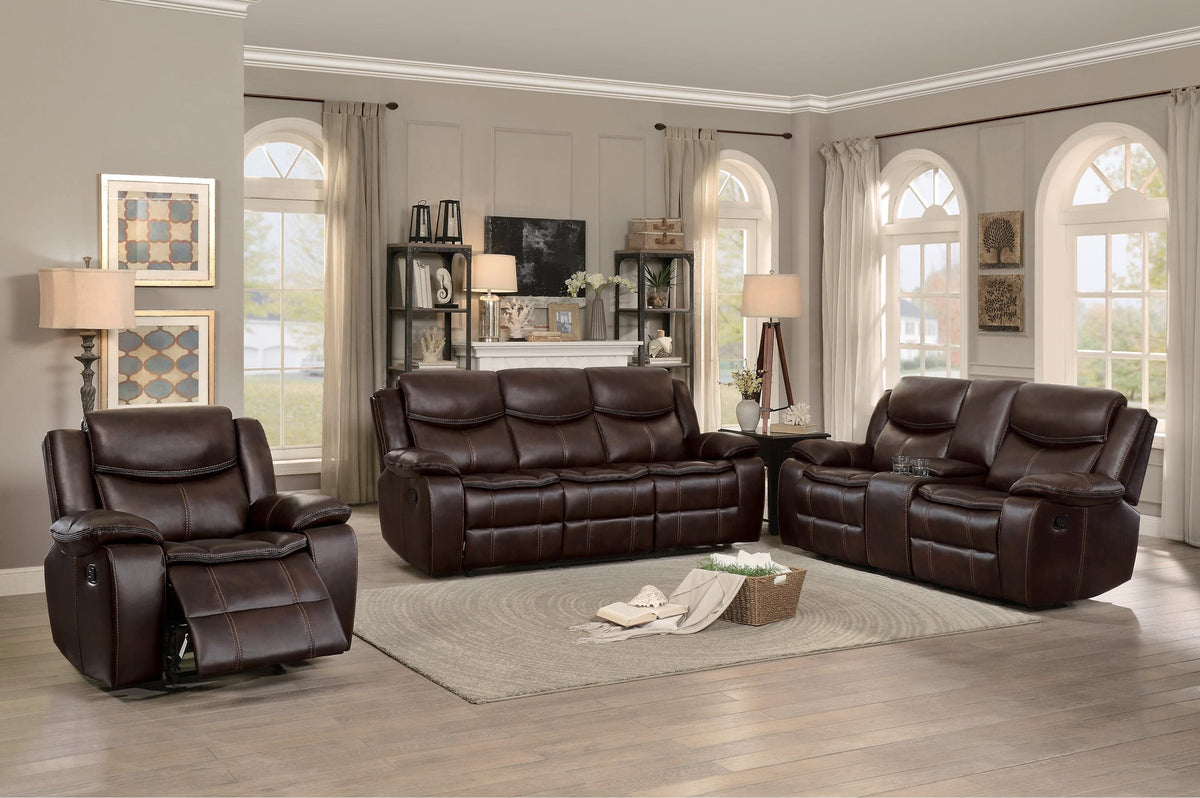 Homelegance Bastrop Double Reclining Chair in Leather - Dark Brown