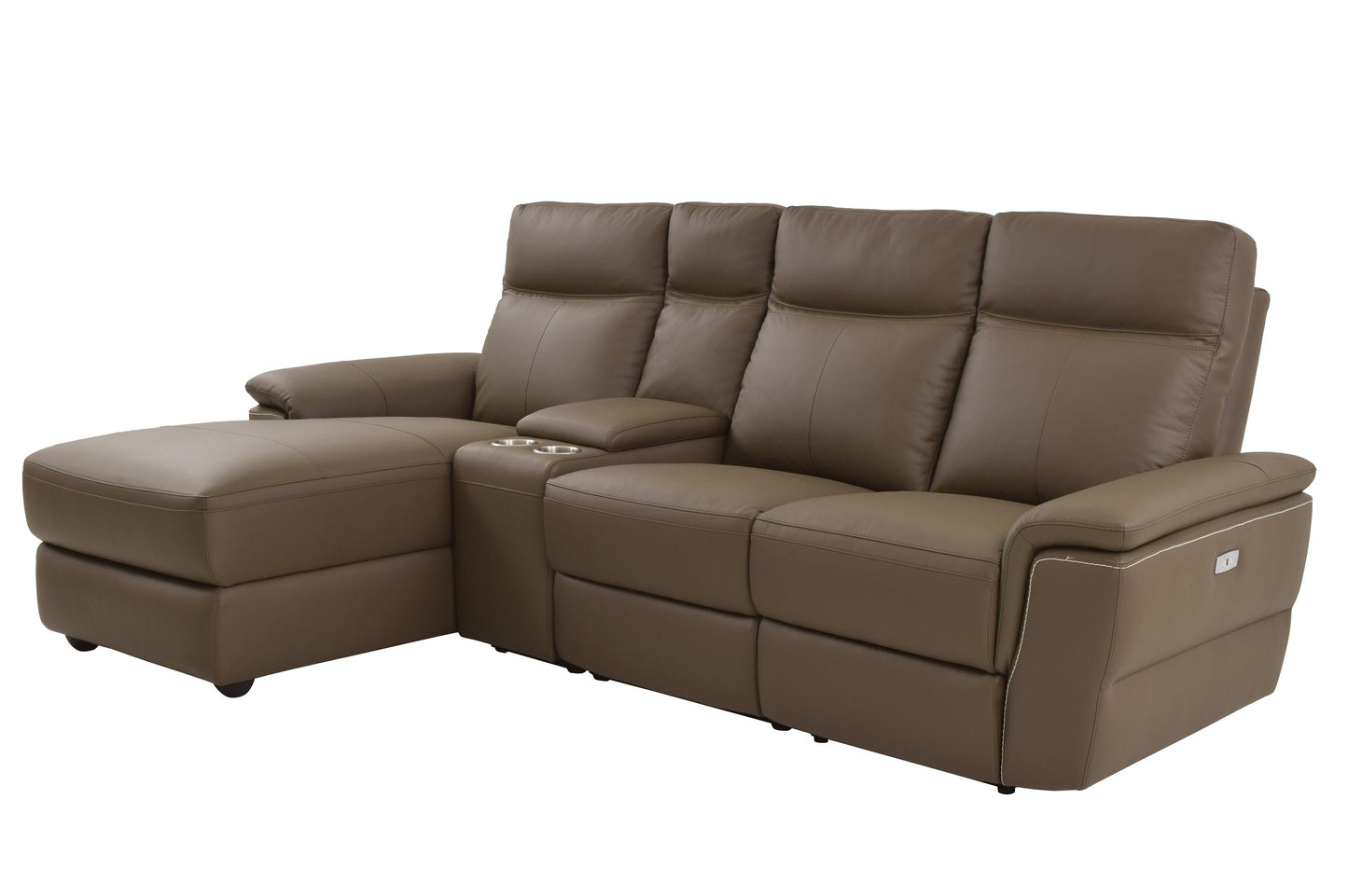 Homelegance Olympia 4PC Power Sectional Left Recliner Chair, Console, Recliner Chair & Right Chaise - Top Grain Leather Brown Taupe