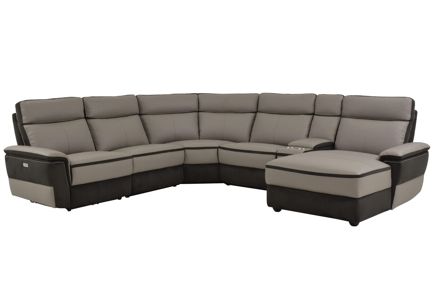 Homelegance Laertes 6PC Power Sectional Left & Right Recliner Chair, 2 Recliner Chair, Corner Seat, Console in Top Grain Grey Leather