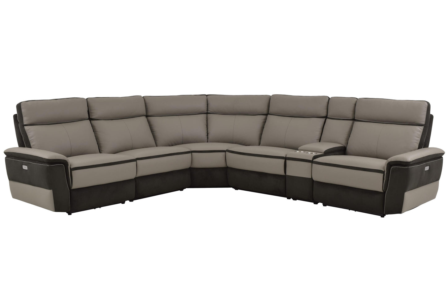 Homelegance Laertes 6PC Power Sectional Left Chair, 2 Recliner Chair, Corner Seat, Console & Right Chaise in Top Grain Grey Leather