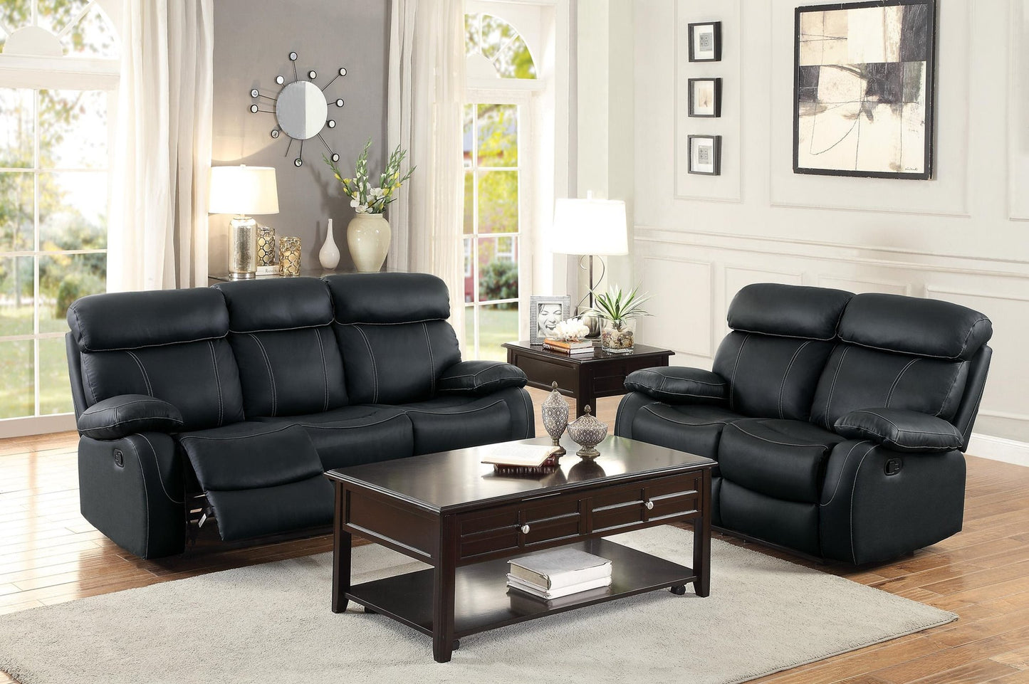 Homelegance Pendu Double Reclining Sofa in Black Leather