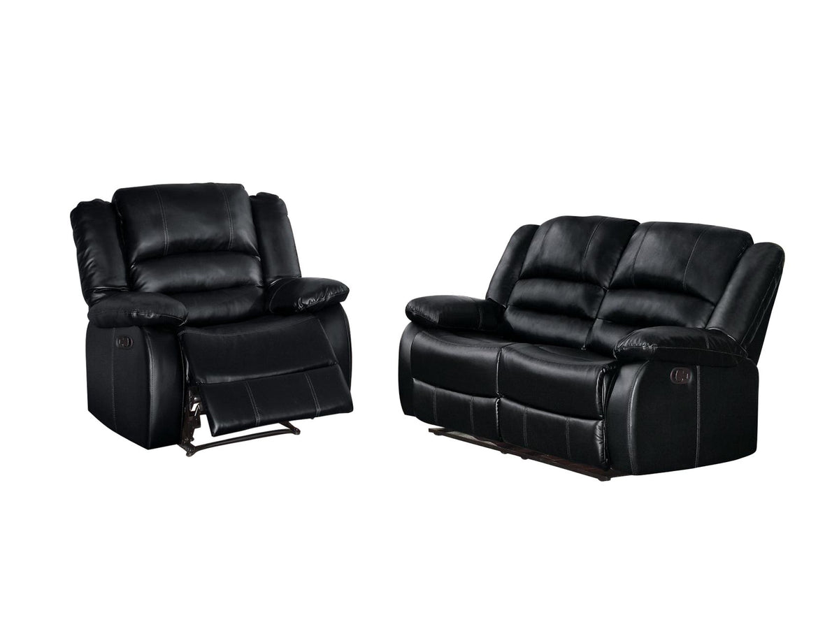 Homelegance Jarita 2PC Double Reclining Love Seat & Recliner Chair in Black Leather