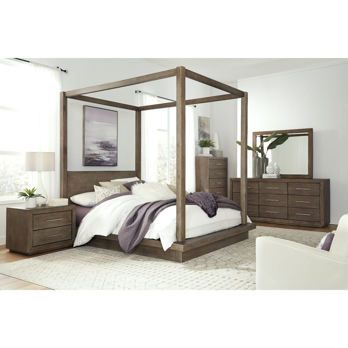 Modus Melbourne 5PC E King Canopy Bedroom Set in Dark Pine