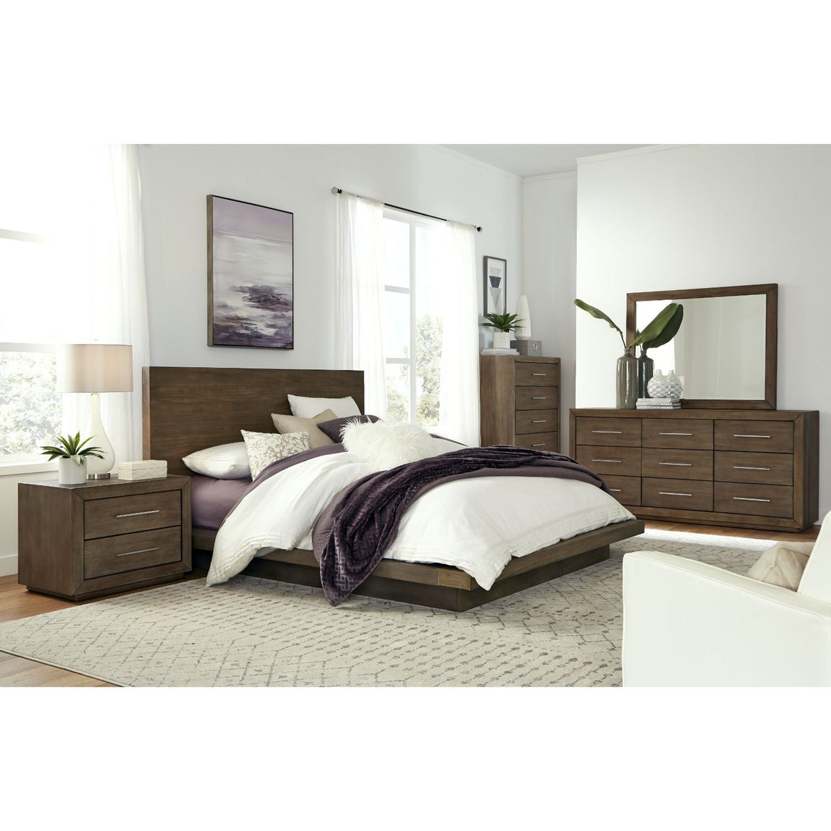 Modus Melbourne 5PC E King Panel Bedroom Set w 2 Nightstand in Dark Pine