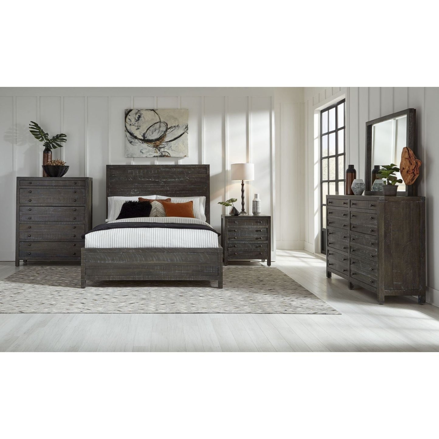 Modus Townsend 5PC E King Low-Profile Bedroom Set w 2 Nightstand in Gunmetal