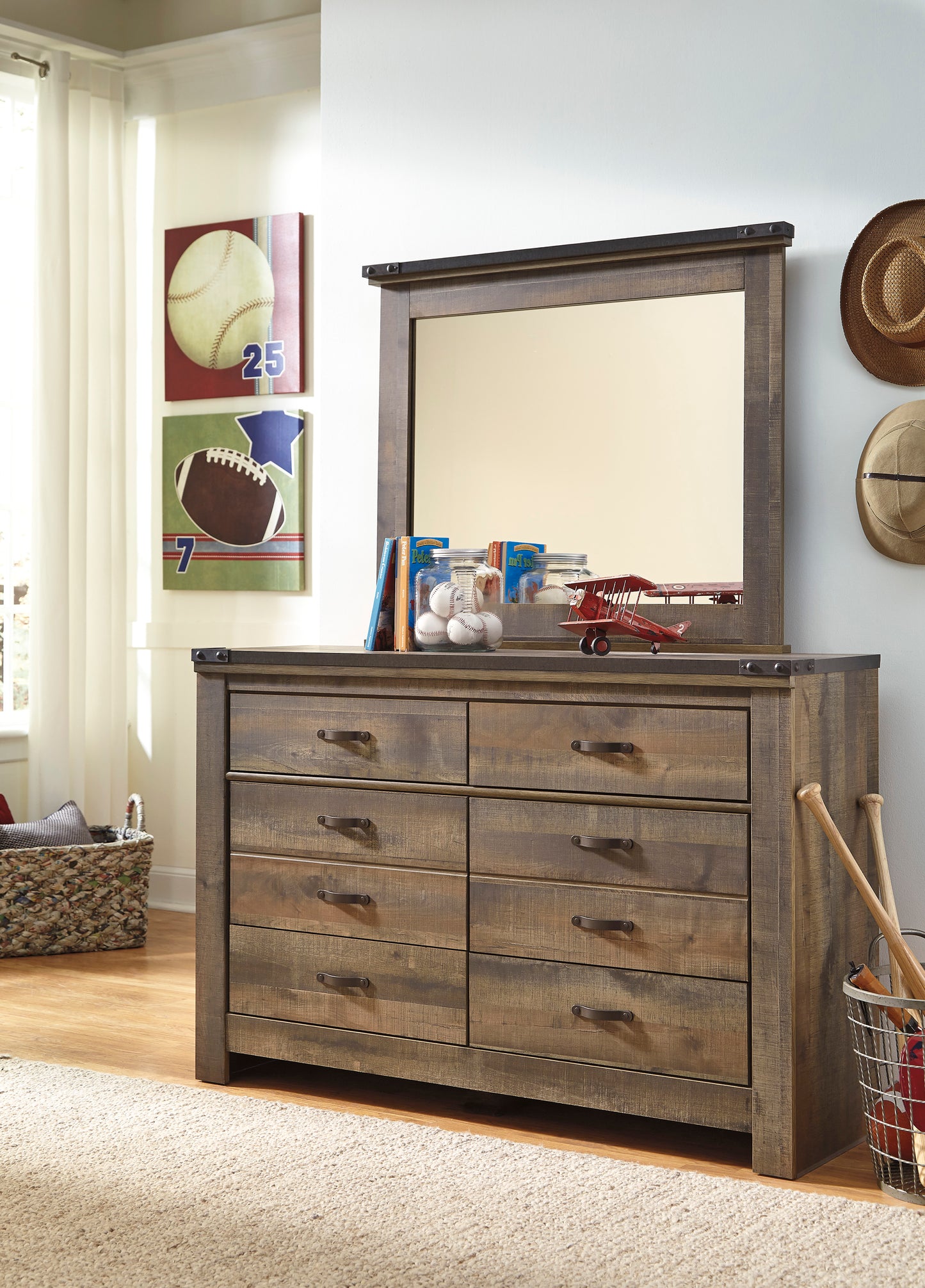 Ashley Trinell Youth Dresser & Mirror in Brown