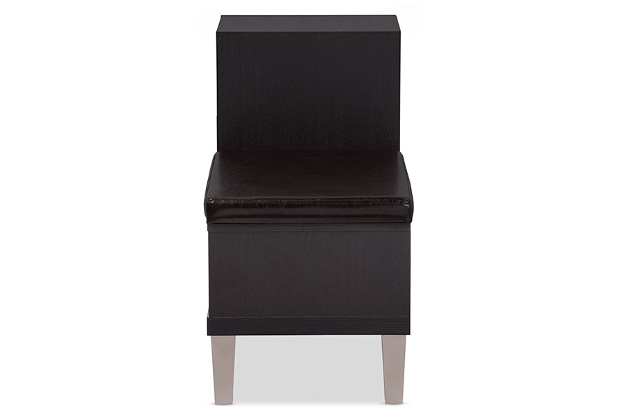 Contemporary Storage Shoe Bench in Dark Brown Faux Leather