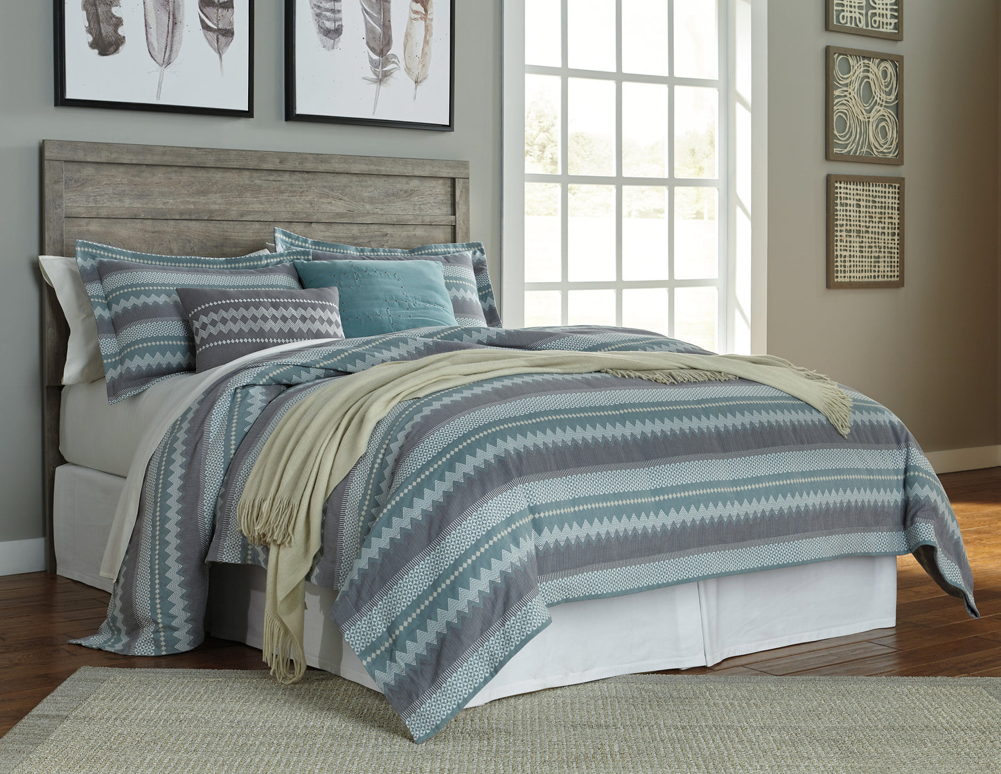 Ashley Culverbach Queen Panel Headboard Weathered Driftwood in Gray - The Furniture Space.