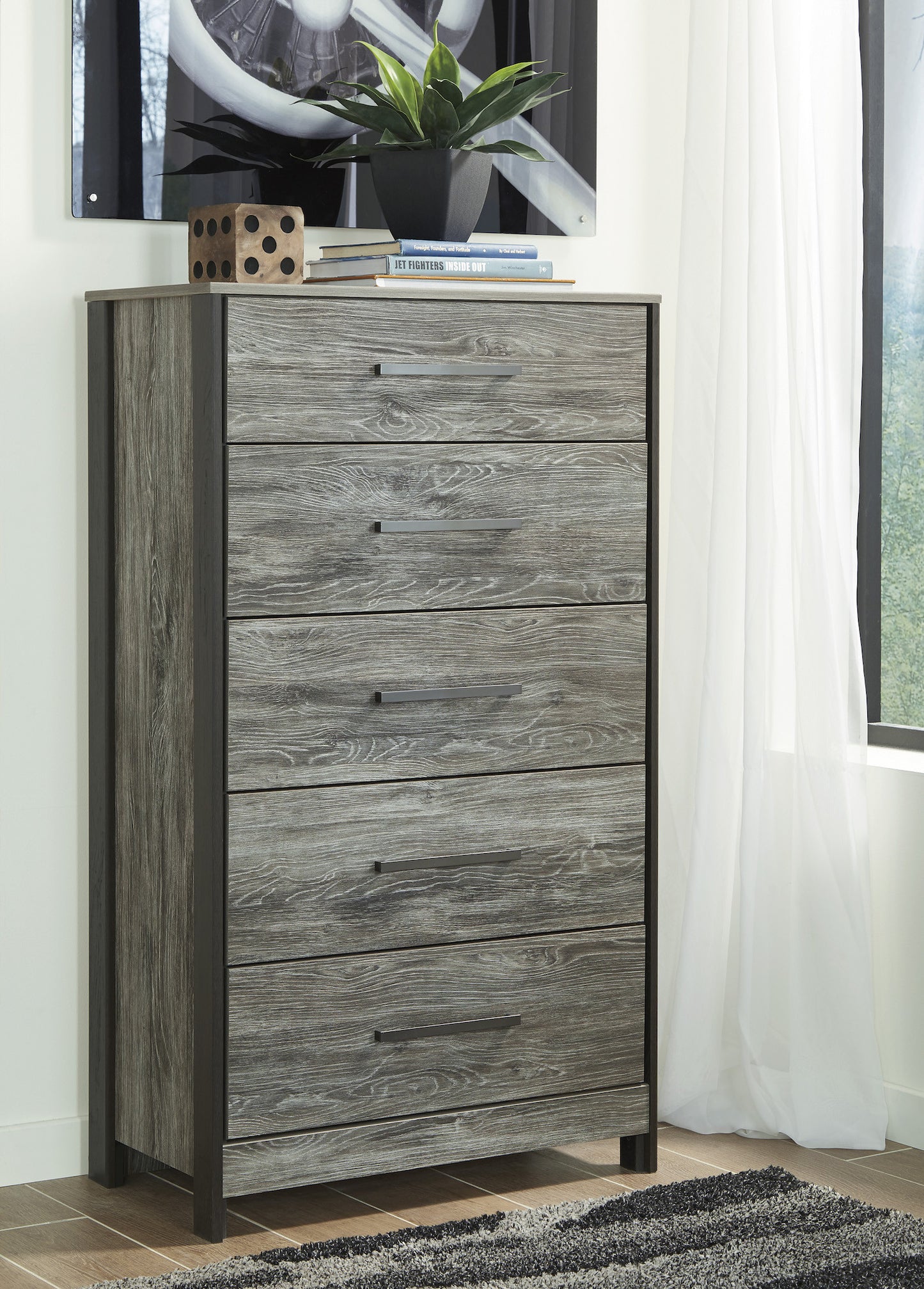 Ashley Cazenfeld Five Drawer Chest In Black/Gray
