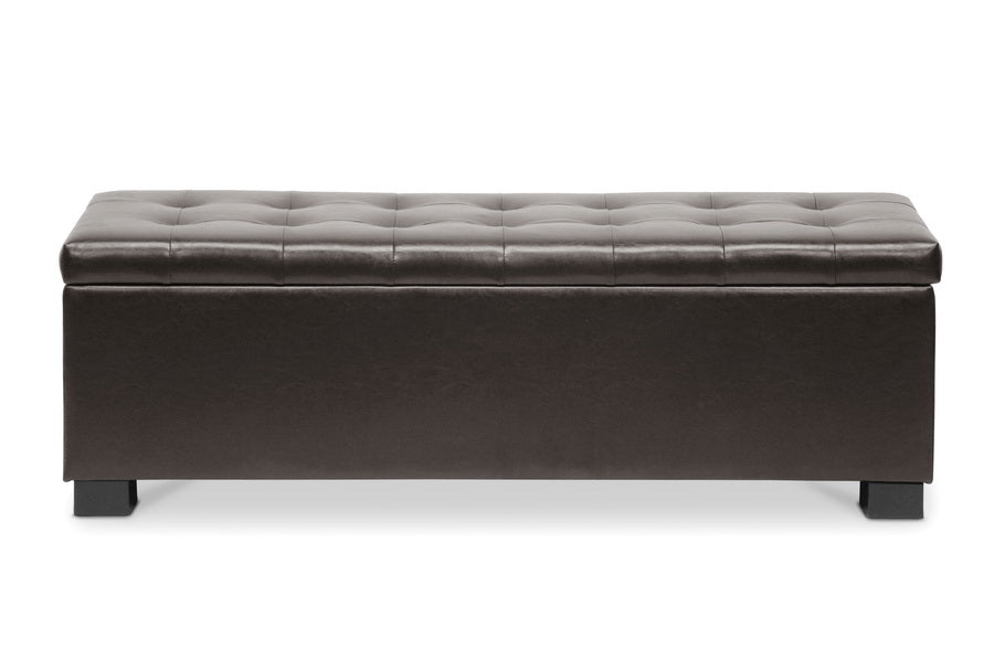Contemporary Ottoman in Dark Brown Bonded Leather - The Furniture Space.