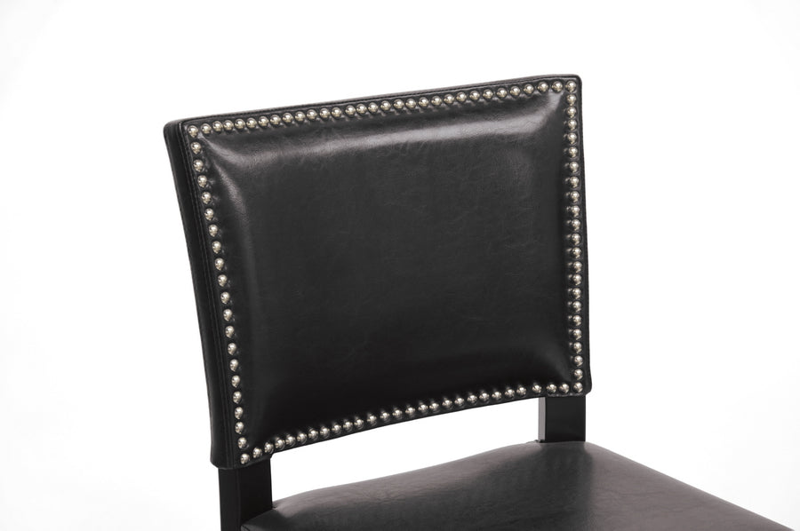 Modern 2 Bar Stools with Nail Trim in Black Faux Leather bxi4299-85