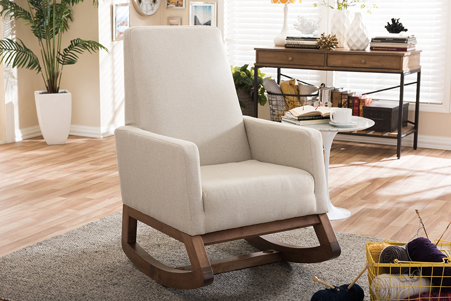 Mid-Century Rocking Chair in Light Beige Fabric