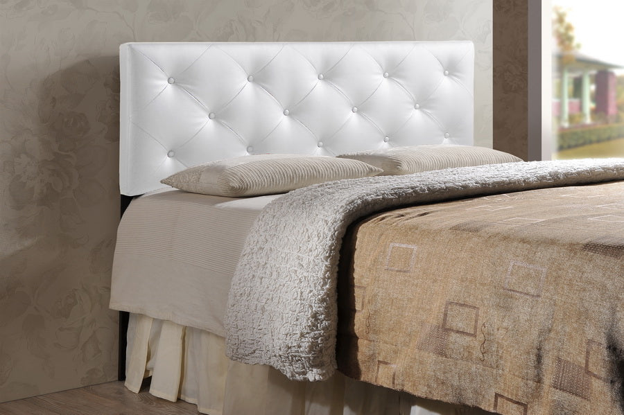 Contemporary Queen Size Headboard in White PU Leather - The Furniture Space.