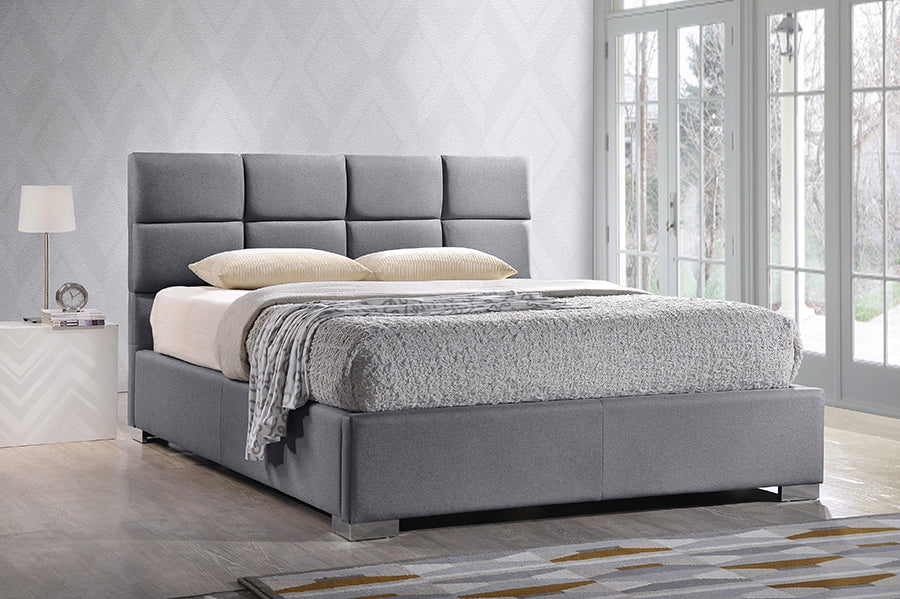 Contemporary Platform Full Size Bed in Grey Fabric - The Furniture Space.