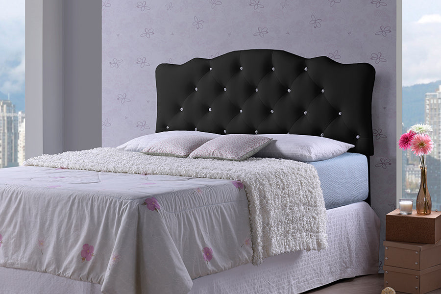 Contemporary Button Tufted Full Size Headboard in Black Faux Leather - The Furniture Space.