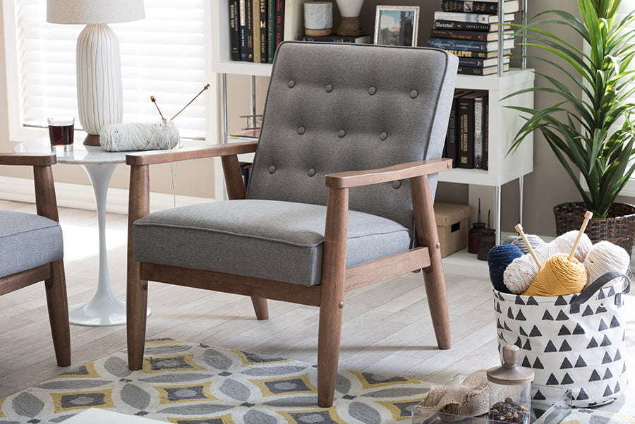 Mid-Century Living Room Chair in Grey Fabric