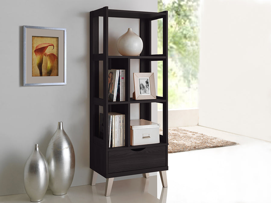 Contemporary Bookcase in Dark Brown - The Furniture Space.