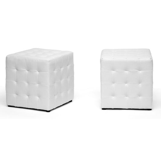 2 Ottomans Cube in White Faux Leather - The Furniture Space.