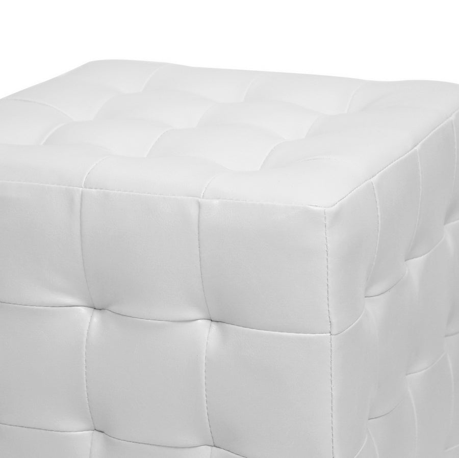 2 Ottomans Cube in White Faux Leather - The Furniture Space.