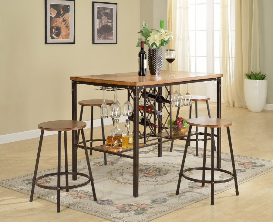 Outdoor Furniture Vintage industrial Pub Table & 4 Bar Stools in Black/Brown