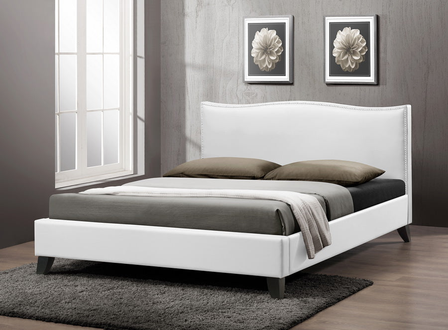 Contemporary Queen Size Bed in White Faux Leather - The Furniture Space.