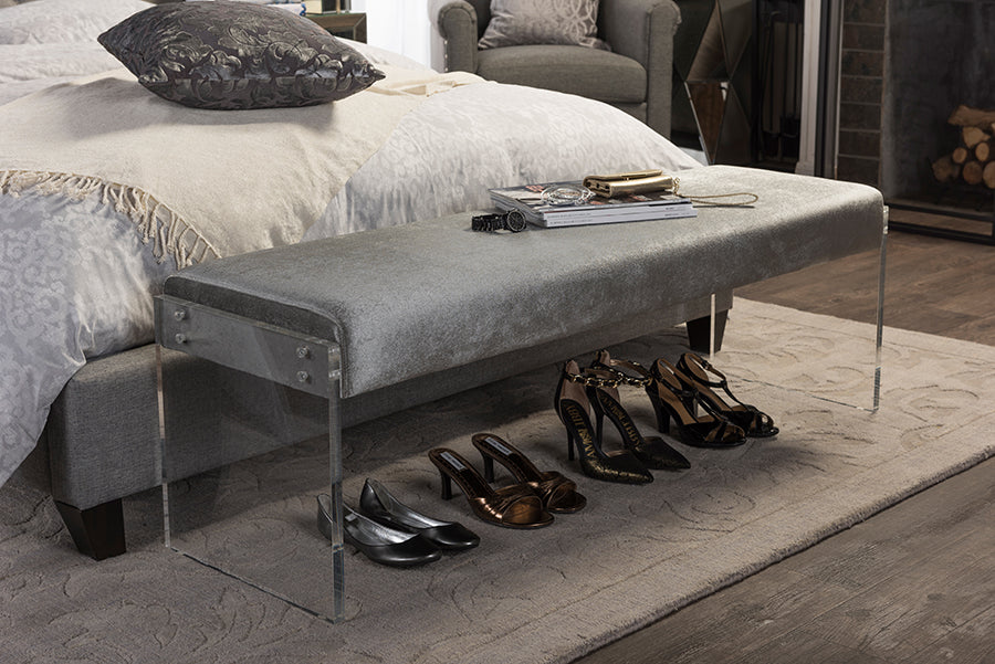 Contemporary Bench in Grey Fabric Microsuede - The Furniture Space.