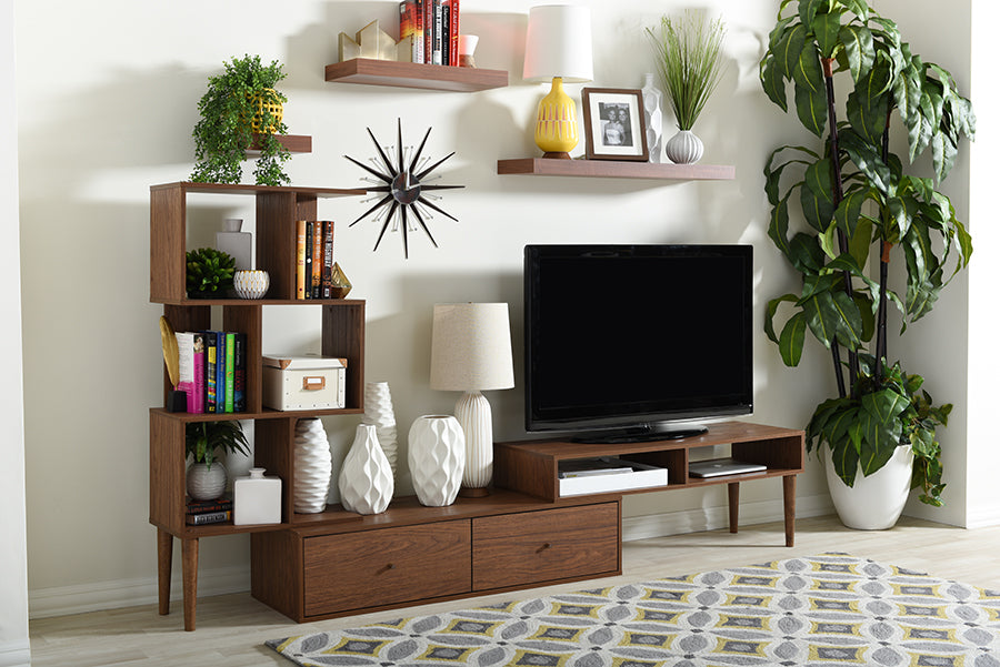 Mid-Century Retro TV Entertainment Center in Walnut Brown