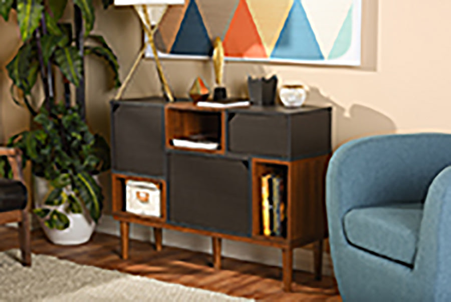 Mid-Century Retro Sideboard Storage Cabinet in Dark Brown & Walnut