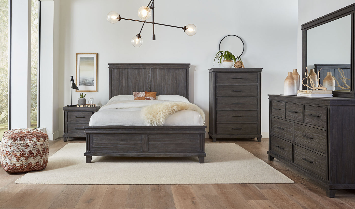 Modus Hampton Bay 5PC Full Panel Bedroom Set with 2 Nightstand in Rustic Onyx