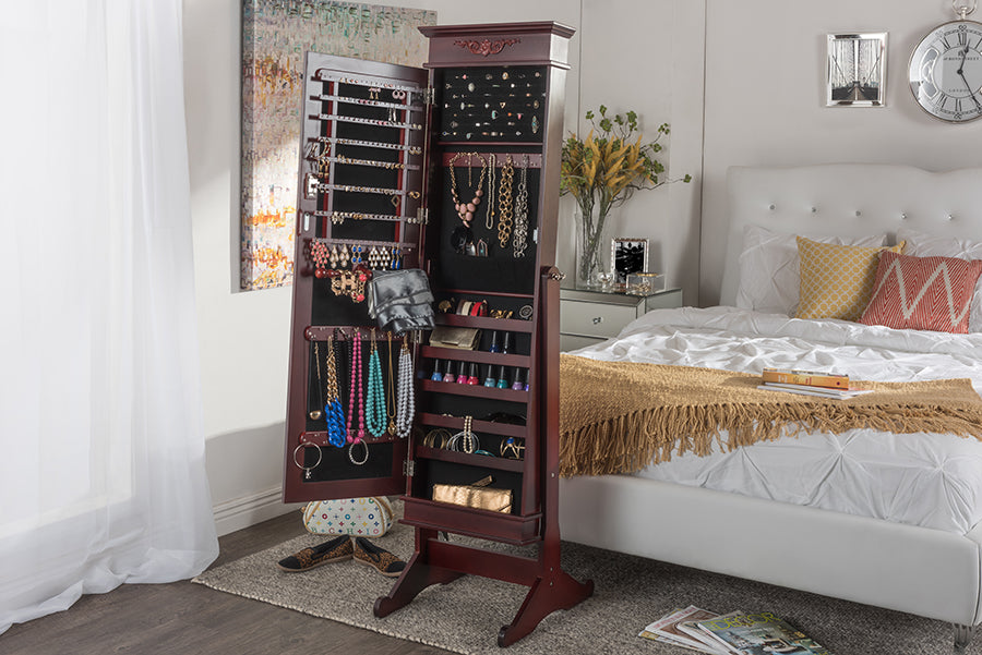 Contemporary Full Length Cheval Mirror Jewelry Armoire in Brown