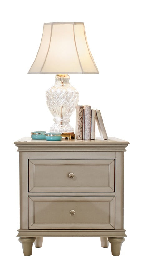 Caen Modern Glam 5PC Bedroom Set E king Bed, Dresser, Mirror, Nightstand, Chest in Pearl