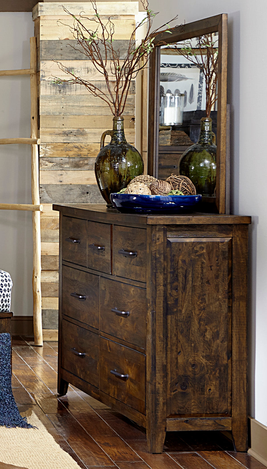 Jacoby Rustic Dresser & Mirror in Country Brown