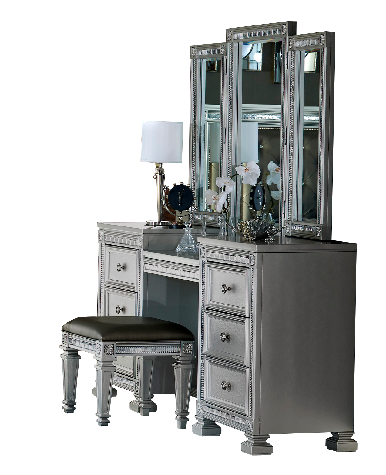 grey silver dressing table Amazon.com: RoyalCraft Vanity Desk with Mirror and Lights, Makeup Vanity with 3 Color Dimmable Lighted Hollywood Mirror, Light Grey Makeup Table with 4 Drawers, Large Dressing Table for Women Girls : Beauty