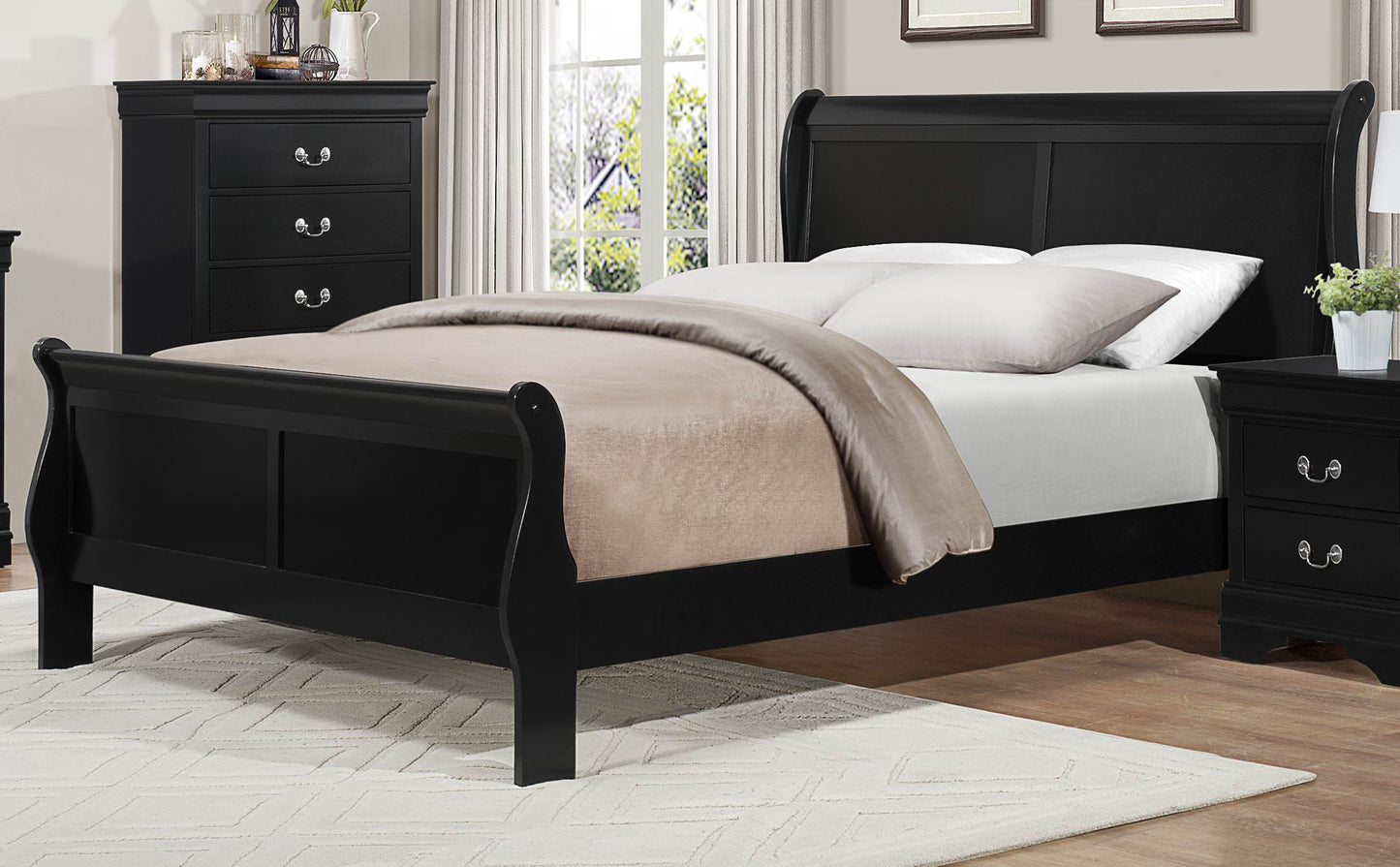 Manburg Louis Philippe E King Sleigh Bed in Burnished Black