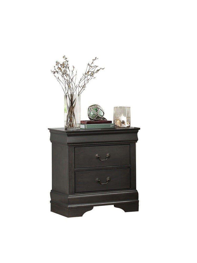 Manburg Louis Philippe 6PC Bedroom Set Queen Sleigh Bed, Dresser, Mirror, 2 Nightstand, Chest in Dark Brown Finish