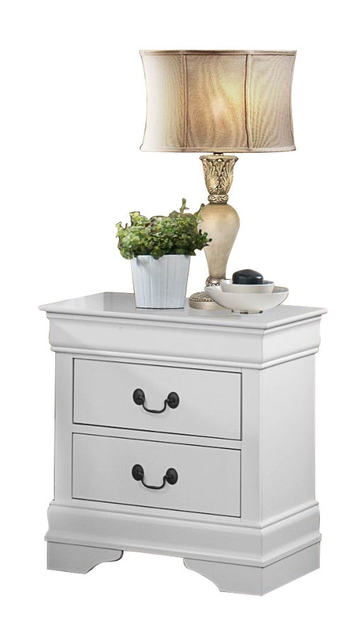 Manburg Louis Philippe 5PC Bedroom Set Full Sleigh Bed, Dresser, Mirror, 2 Nightstand in Burnished White