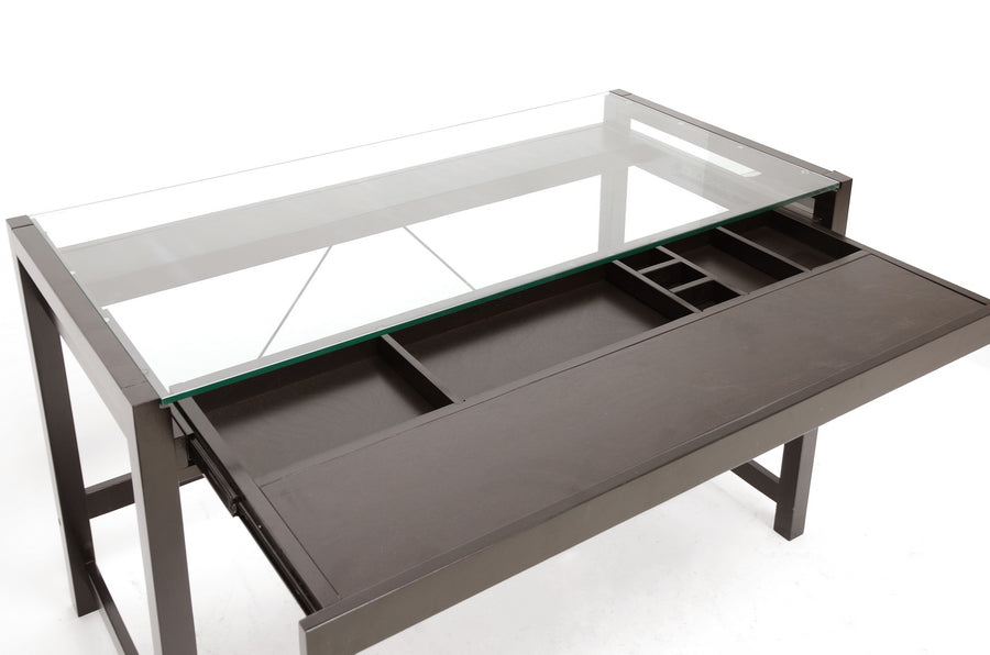 Modern Tempered Glass Top Desk in Dark Brown