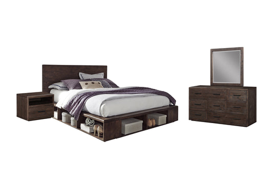 Modus McKinney 4PC Queen Platform Bedroom Set with Nightstand in Espresso Pine